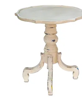 Konferenční stolky Krémový antik dřevěný odkládací stolek Frances - Ø 65*73 cm Clayre & Eef 5H0537