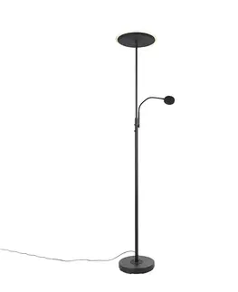 Stojaci lampy Moderní stojací lampa černá včetně LED s dálkovým ovládáním a čtecím ramenem - Strela