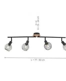 Industriální stropní svítidla LEUCHTEN DIREKT is JUST LIGHT Bodové svítidlo, stropní svítidlo, dřevo, černá, 4-ramenné, drátěné tělo 15924-79