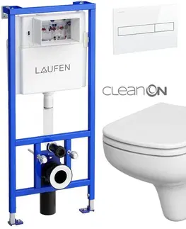 WC sedátka LAUFEN Rámový podomítkový modul CW1 SET s bílým tlačítkem + WC CERSANIT CLEANON COLOUR + SEDÁTKO H8946600000001BI CN1