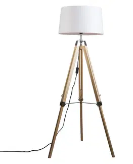 Stojaci lampy Stojací lampa přírodní s odstínem bílého lnu 45 cm - Stativ