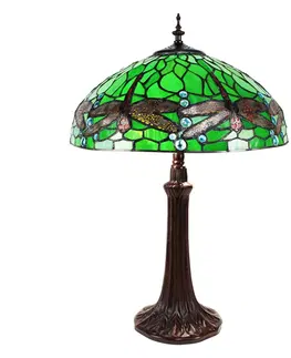 Svítidla Zelená stolní lampa Tiffany s vážkami Vie green - Ø 41*57 cm E27/max 2*40W Clayre & Eef 5LL-9337GR