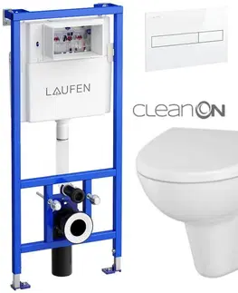 WC sedátka LAUFEN Rámový podomítkový modul CW1 SET s bílým tlačítkem + WC CERSANIT CLEANON PARVA + SEDÁTKO H8946600000001BI PA1
