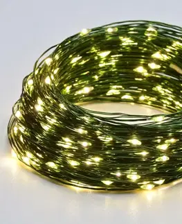 LED řetězy ACA Lighting 100 LED dekorační řetěz, WW, zelený měďený kabel, 220-240V + 8 funkcí, IP44, 10m+3m, 600mA X01100152