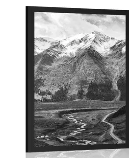 Černobílé Plakát nádherné horské panorama v černobílém provedení