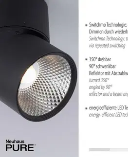 LED bodová svítidla PAUL NEUHAUS LED stropní bodové svítidlo PURE-NOLA černá 1 ramenné otočné stmívatelné krokově stmívatelné 3000K PN 6451-18