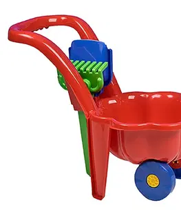 Hračky na zahradu BAYO - Dětské zahradní kolečko s lopatkou a hráběmi Sedmikráska červené