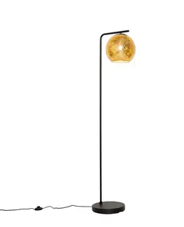 Stojaci lampy Designová stojací lampa černá se zlatým sklem - Bert