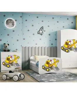 Dětské postýlky Kocot kids Dětská postel Babydreams bagr bílá, varianta 80x160, se šuplíky, s matrací