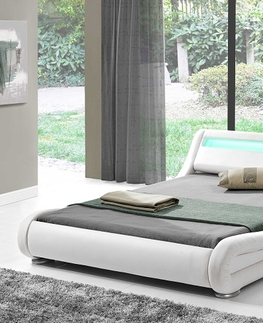Postele TENREP čalouněná postel s roštem a LED osvětlením  160x200 cm, bílá