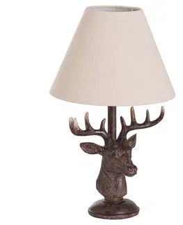 Designové a luxusní noční lampy do ložnice Estila Venkovská hnědá stolní lampa Cervato ve tvaru jelena s bledým textilním stínítkem 48cm