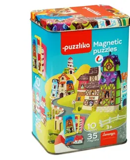 Hračky puzzle PUZZLIKA - 13470 Magnetické domky - magnetická hra 35 dílků a 10 předloh