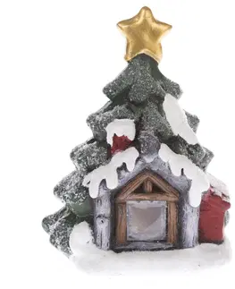 Vánoční dekorace Vánoční dekorace Svítící domek se stromkem, 12 x 15,6 x 9,4 cm, LED