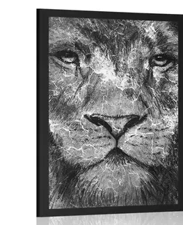 Černobílé Plakát tvář lva v černobílém provedení