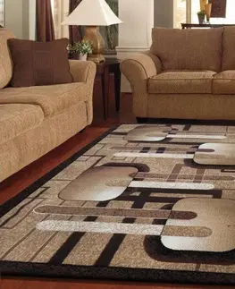 Vintage koberce Kusový koberec hnědé barvy s geometrickými tvary Šířka: 90 cm | Délka: 310 cm