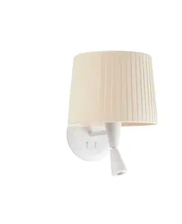 Nástěnná svítidla s látkovým stínítkem FARO SAMBA bílá/skládaná nástěnná lampa, béžová, se čtecí lampičkou