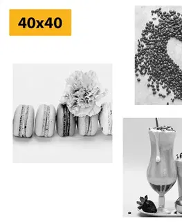 Sestavy obrazů Set obrazů nápoje se sladkým potěšením v černobílém provedení