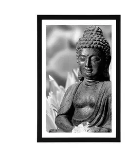 Černobílé Plakát s paspartou klidný Buddha v černobílém provedení