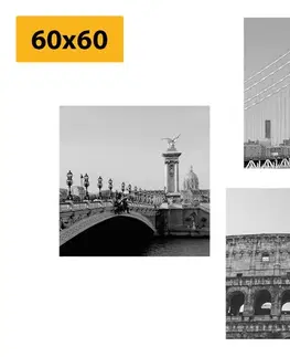 Sestavy obrazů Set obrazů města v černobílém provedení