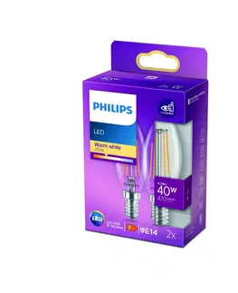 LED žárovky Philips Philips LED svíčka filament E14 4,3W 2 700K 2ks