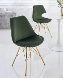 Luxusní jídelní židle Estila Art deco designová jídelní židle Scandinavia s tmavě zeleným sametovým potahem a zlatýma nohama z kovu 86cm