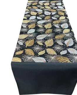 Dekorační ubrusy Černá ozdobná štóla s motivem plátkového zlata