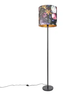 Stojaci lampy Romantická stojací lampa černá s odstínem květu 40 cm - Simplo