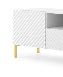TV stolky ARTBm Tv stolek SURF 150 | 2D1S Provedení: Bílý mat / zlaté nohy