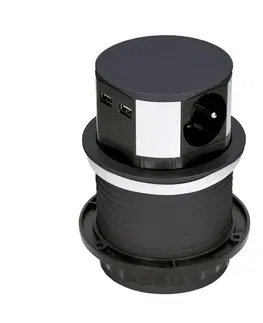 Prodlužovací kabely Solight Výsuvný prodlužovací blok se 3 zásuvkami a 2x USB, černá