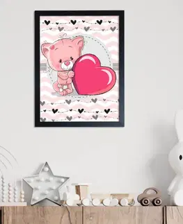 Obrazy do dětského pokoje Obraz růžové kočičky se srdíčkem