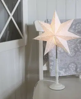 Vánoční světelná hvězda STAR TRADING Stojací hvězda Romantic s dřevěným podstavcem bílá