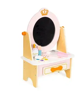 Hračky pro holky ECOTOYS Dětský dřevěný toaletní stolek Samantha růžový