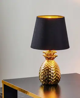 Stolní lampy Reality Leuchten Keramická stolní lampa Pineapple zlatočerná
