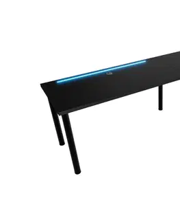 Herní stoly Expedo Počítačový rohový stůl LOOK N s LED, 200/135x73-76x65, černá, pravý