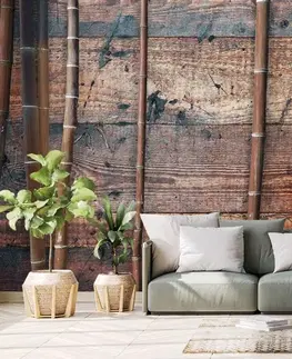 Tapety s imitací dřeva Tapeta exotický bambus na dřevě