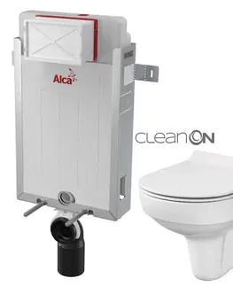 WC sedátka ALCADRAIN Renovmodul předstěnový instalační systém bez tlačítka + WC CERSANIT CITY NEW CLEANON + WC SEDÁTKO SLIM AM115/1000 X CI2