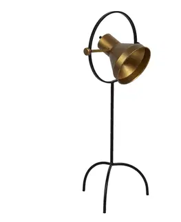 Lampy Stojací černá lampa na trojnožce se zlatým stínidlem Sofronia - 33*31*79 cm Clayre & Eef 5LMP629