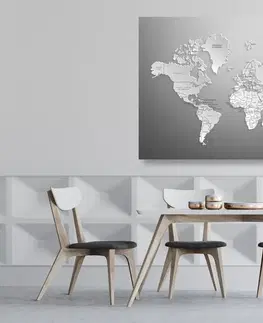 Obrazy na korku Obraz na korku černobílá mapa světa v originálním provedení
