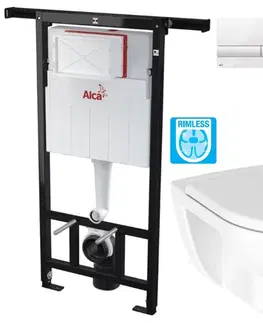 WC sedátka ALCADRAIN Jádromodul předstěnový instalační systém s bílým tlačítkem M1710 + WC JIKA LYRA PLUS RIMLESS + SEDÁTKO DURAPLAST AM102/1120 M1710 LY1
