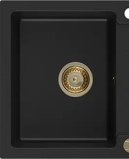 Sifony k pračkám MEXEN/S Matias granitový dřez 1.5 s odkapávačem 900 x 505 mm, černý, zlatý sifon 6502901505-77-G