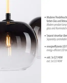 Moderní závěsná svítidla PAUL NEUHAUS LED závěsné svítidlo černá 3 ramenné prosvětlené kabely nastavitelná výška 3000K PN 2411-18