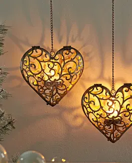 Svíčky a světelné dekorace 2 závěsné svícny na čajové svíčky Srdce