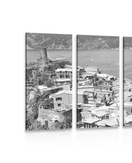 Černobílé obrazy 5-dílný obraz černobílé pobřeží Itálie