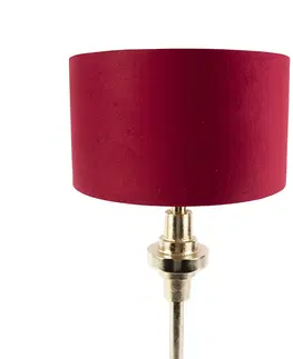 Stolni lampy Stolní lampa ve stylu art deco se sametovým odstínem červená 35 cm - Diverso