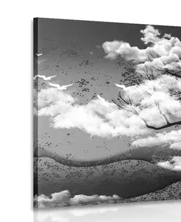 Černobílé obrazy Obraz černobílý strom zalitý oblaky