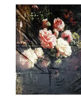 Deky Černý plyšový pléd /přehoz s květy Vintage I - 130*170 cm Clayre & Eef KT060.097