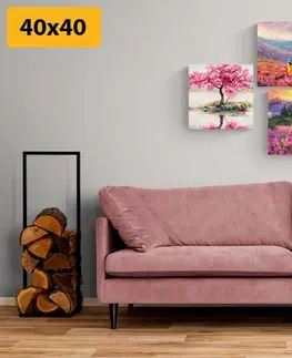 Sestavy obrazů Set obrazů nádherná imitace olejomalby v růžové barvě