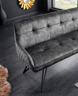 Luxusní a designové sedačky Estila Designová lavice Dunelon s tmavě šedým sametovým potahem a černýma nohama z kovu 160cm