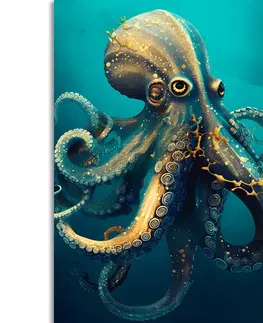 Obrazy vládci živočišné říše Obraz modro-zlatá chobotnice