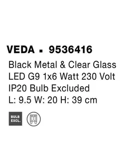 Designová nástěnná svítidla NOVA LUCE nástěnné svítidlo VEDA černý kov a čiré sklo G9 1x6W 230V IP20 bez žárovky 9536416